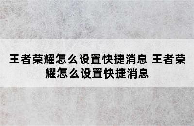 王者荣耀怎么设置快捷消息 王者荣耀怎么设置快捷消息